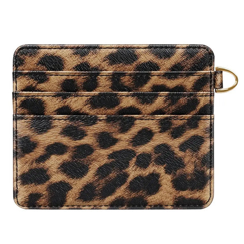 Ultra Slim Minimalist Card Holder Wallet With RFID Blocking, Pocket Ready And Lightweight, Leopard print front view