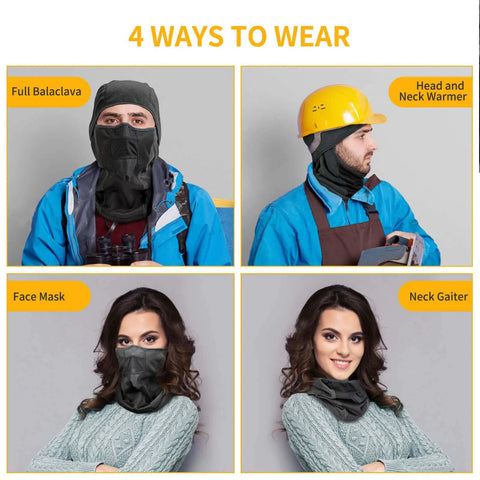 Four ways to wear Winter Balaclava Ski Face Mask For Men Breathable Thermal Windproof Mask For Motorcycle Riding And Cycling, Black.