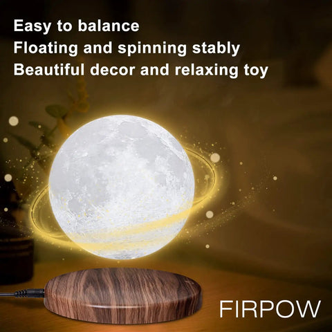 Dope Levitating Moon Lamp With Magnetic Floating Base, 3 Color Modes, wooden base, glowing moon effect, ambient decor light