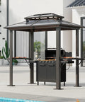8x5 Ft Aluminum Grill Gazebo With Double Polycarbonate Top And Shelves Outdoor BBQ Canopy Hardtop For Backyard Lawn Or Patio