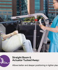 ProHeal Portable Electric Patient Lift with 4 Point Spreader Bar assisting patient transfer into a vehicle, easy mobility support.