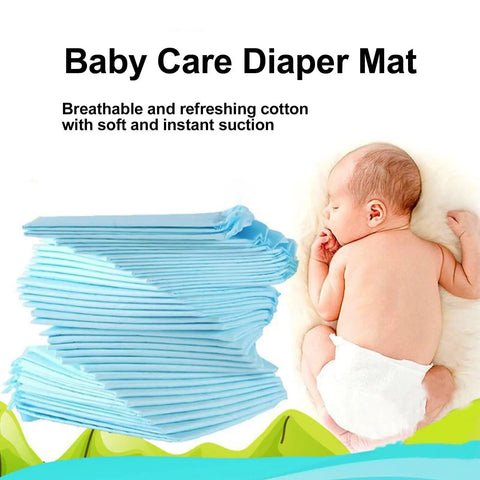Heavy Duty 5 Layer Pee Pads For Adults And Kids 13X18 Extra Premium Plush Quilted Changing Underpads stacked next to sleeping baby.