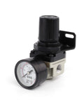 SNS air compressor pressure regulator with gauge, angled view, 0-150 PSI, 1/4 NPT female, mounting bracket.