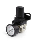 Adjustable Air Pressure Regulator 1 by 8 NPT Female Thread With Gauge and Bracket 0 to 150 PSI Built Tough Aluminum Alloy Body 550 LPM Flow Easy Rotary Knob Operation, front view