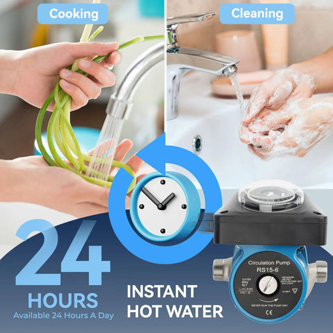 Image showing Heavy Duty Hot Water Recirculating Pump Kit For Tank Water Heaters Featuring Programmable Timer and two brass valves with instant hot water.