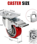 Workhorse Heavy Duty Caster Wheels Set Of 4 With Two Swivel Brakes And Two Rigid Units 3 Inch Polyurethane Tread dimensions and details