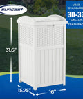 Hideaway Outdoor Trash Can With Lid 30 Gallon White Decorative Wicker Style Bin Made From Weather Resistant Resin That Hides Trash