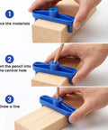 Rock Solid Magnetic Center Finder Tool For Woodworkers Needing Dead On Drill Layouts With Durable ABS Construction And Killer Precision Throughout Every Project in use, showing steps for layout on wood with pencil.