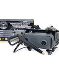 PM2000 Pro Electric Pressure Washer Delivers 2030 PSI And 1.77 GPM shown with box, 25 ft hose, and gun attachment, compact design.