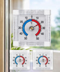 Three Pack Self Adhesive Thermometer Hygrometer With Ultra Accurate 0.1C Precision For Office Camping Indoor Outdoor Window Or Wall Mount Temperature Monitor Square Display, 3 units on window
