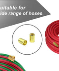Hose Ferrules Brass Fittings Pro Grade 0.625 Inch ID By 1 Inch Long For Air And Acetylene Hoses 25 Pack shown with coiled hoses