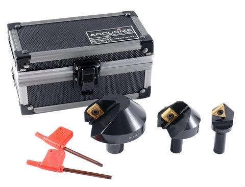 Pro Grade Three Piece 90 Degree Indexable Carbide Countersinks Set for Wood and Metal, 1/4 Inch, 1/2 Inch, and 1-1/4 Inch Shanks, Positive Rake for Smooth Cutting, No Sharpening Needed, Includes Installed Inserts