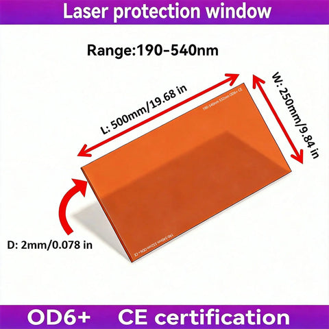 Straight Up Heavy Duty Laser Safety Window Orange Polycarbonate Sheet For 190 To 540 Nm OD6 Plus 40 Percent VLT dimensions 500mm x 250mm.