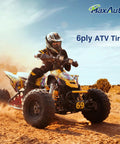 Rider on ATV with 16x8-7 ATV Tire Set 6 Ply Tubeless Off Road Go Kart Mini Bike UTV 2 Pack 16x8x7 for dirt and gravel.
