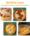 Go-To 6.5 Inch Round Air Fryer Paper Liners, 100 Pack Nonstick Parchment Paper used for various foods and cookware