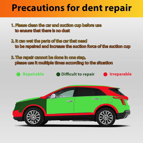 Orange Suction Cup Dent Puller Kit For Car Body Repair With Dent Remover Tool And Two Small Dent Repair Tools Includes Microfiber Wash Mitt For Hail Damage And Easy Auto Body Dent Fix showing repairable car panel areas