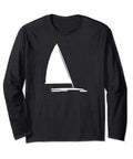 Hard Water Ice Boat Racing Long Sleeve T Shirt With Ice Yacht Silhouette Graphic For Ice Sailing Crew International DN Skeeter Nite Renegade J14 Style Lightweight Classic Fit Double Needle Sleeve And Hem in black