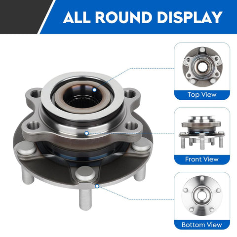 Front Wheel Bearing Hub Assembly For Nissan Sentra 2.5L Only Excluding 2.0L Engines 5 Lug Hubs 1 Piece Replacement Top Front Bottom View