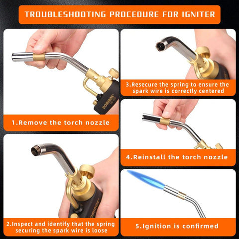High Intensity Propane Torch Head With Trigger Start, Upgraded Anti Slip Handle, Precise Ignition, troubleshooting steps