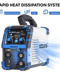 135 Amp Multi Process Welder For Mig Tig Stick With 110V Power, Flux Core Inverter, Synergic Control in white and blue design