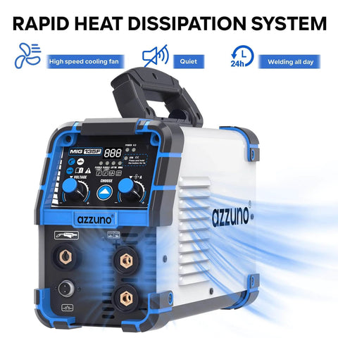 135 Amp Multi Process Welder For Mig Tig Stick With 110V Power, Flux Core Inverter, Synergic Control in white and blue design