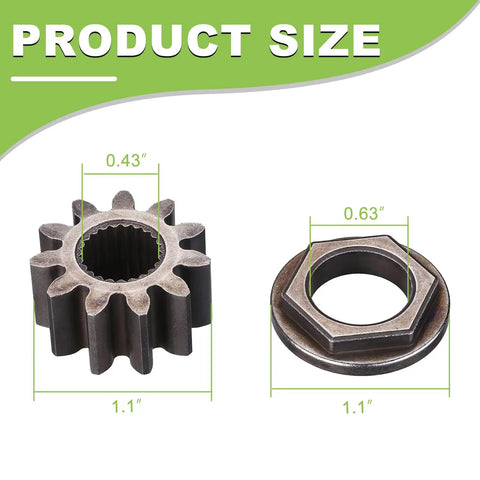 Heavy Duty Replacement Steering Shaft Pinion Gear and Bushing Kit for MTD Toro Cub Cadet Lawn Tractor with size measurements.