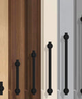 10 Pack 5 Inch Matte Black Cabinet Pulls For Kitchen Cabinets And Drawers Durable Aluminum And Zinc Alloy Hardware CK0081 displayed on cabinets