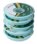 Stack of Five Pack Solder Wick 1.5mm By 1.5m Copper Alloy Desoldering Wick Braid spools for electronics repair.