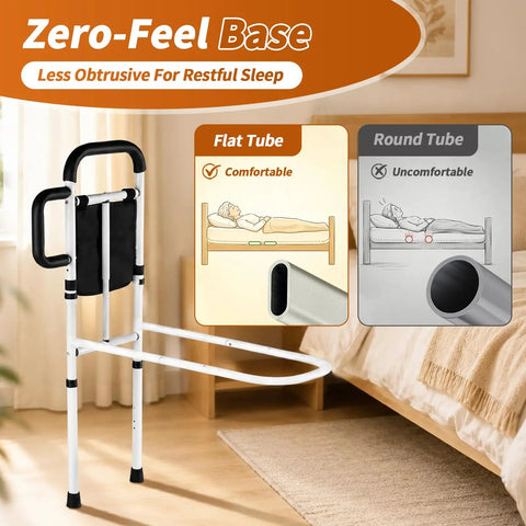 Sturdy Adjustable Bed Rail For Elderly And Limited Mobility With Non-Slip Handle, flat bottom tube comparison in bedroom