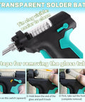 Electric Solder Sucker Gun With LCD Desolder Station, showing transparent solder bath and glass tube removal steps.