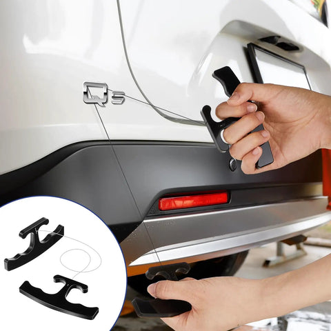 Pro Grade Emblem Removal Tool Kit and Vinyl Wrap Set With Heat Gun Razor Scraper Squeegee 5m PE Cord in use on car emblem