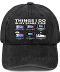 Casual RV Camper Hat For Women With Funny Things I Do In My Spare Time, soft washed distressed look, adjustable strap, front view