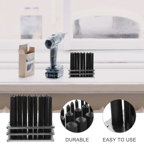 28 Piece Cylindrical Steel Punch Set With Positioning Punches shown on a windowsill for machine tool maintenance and crafting