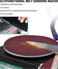 Upgrade Your Workshop With This Awesome 6-Inch Mini Disc Sander Bench Grinder Polisher Machine Fast 7-Speed Control sharpening scissors on the sander.