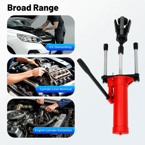 15T Hydraulic Cylinder Liner Puller Universal 80 to 135mm Wet Dry Sleeve Removal Tool For Engine And Tractor Repair Heavy Duty Liner Puller With Ergonomic Press Rod And Rugged Pro Grade 45 Steel Construction, red tool with puller rods