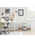 Three Piece Wire Stackable Cube Storage Set White For Closet Bookshelf And Toys Easy To Assemble in home office setting