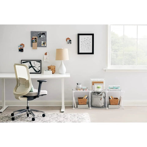 Three Piece Wire Stackable Cube Storage Set White For Closet Bookshelf And Toys Easy To Assemble in home office setting
