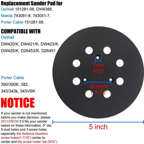 2 Pack 5 Inch Replacement Sander Pad For Random Orbit Palm Sander Models DW421 DW423 D26451 D26453, No Fuss Install, Extra Hard Backing, 8 Dust Collection Holes, Durable And Vibration Resistant