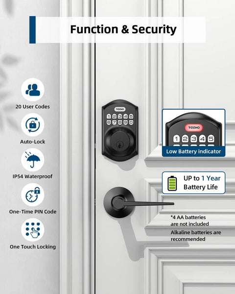 Electronic Keypad Deadbolt With Double Door Handles For Keyless Door Locking Matte Black Finish And Smooth Auto Secure Feature That Makes Front Door Upgrades A Major Game Changer For Homeowners Seeking Rock Solid Security Without Any Daily Headaches