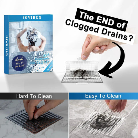 Disposable Shower Drain Hair Catcher Pack 25 Mesh Discs 4.1 Inch Hair Catchers For Shower Clog Prevention shown in use