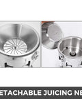 Detachable juicing net inside Heavy Duty 370W Electric Juice Extractor With Stainless Steel Body. Commercial Grade Squeezer Machine.