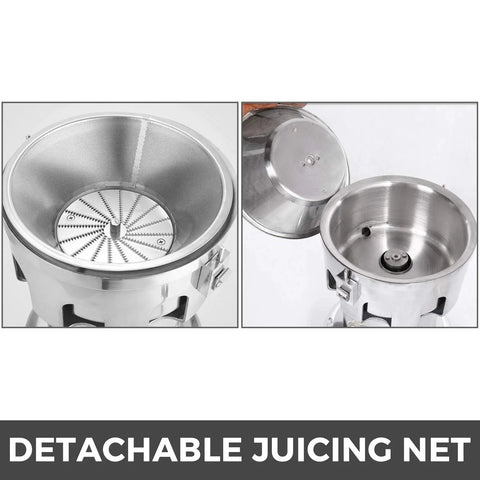 Detachable juicing net inside Heavy Duty 370W Electric Juice Extractor With Stainless Steel Body. Commercial Grade Squeezer Machine.