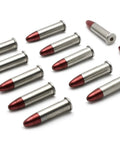 22 Long Rifle Snap Caps Dummy Rounds Set of 12 Red Tip arranged on white background