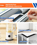 Kickass Black Adhesive Foam Tape For Door And Window Draft Sealing With Solid Grip Weatherstrip Rolls One Half Inch By Quarter Inch 2 Pack Easy Cut For Tight Home Gaps And Cracks, shown in use for window sealing.