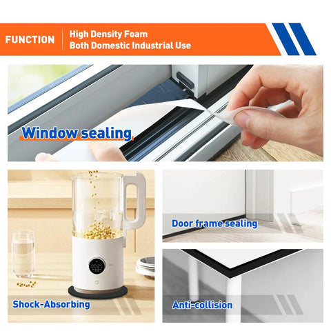 Kickass Black Adhesive Foam Tape For Door And Window Draft Sealing With Solid Grip Weatherstrip Rolls One Half Inch By Quarter Inch 2 Pack Easy Cut For Tight Home Gaps And Cracks, shown in use for window sealing.