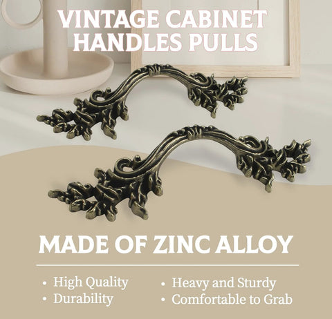 Two Pack European Style Dresser Pulls 2-1/2 Inch Bronze Antique Vintage Cabinet Handles Displayed on White Surface