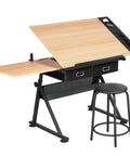 Height Adjustable Drafting Table With Tilted Tabletop And Built In Storage Drawers And Stool For Home Office And Art Studio A Real Workhorse