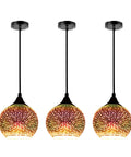 Set of 3 Modern Glass Pendant Lights With Colorful 3D Firework Design, Adjustable Cables, Eye Catching Island Kitchen Dining Room Lighting Fixture