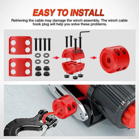 Installation steps for Winch Stopper For ATVs, UTVs, Trucks And SUVs - Rubber Rope Saver with included screws and Allen wrench