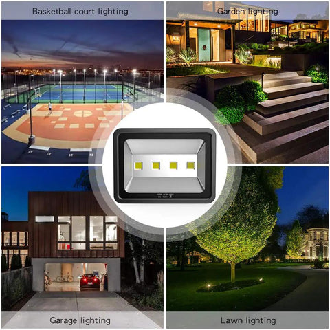 Ultra Bright 200W LED Flood Light 6000K Daylight White, 20000Lm Outdoor Security Lighting for diverse areas shown in use